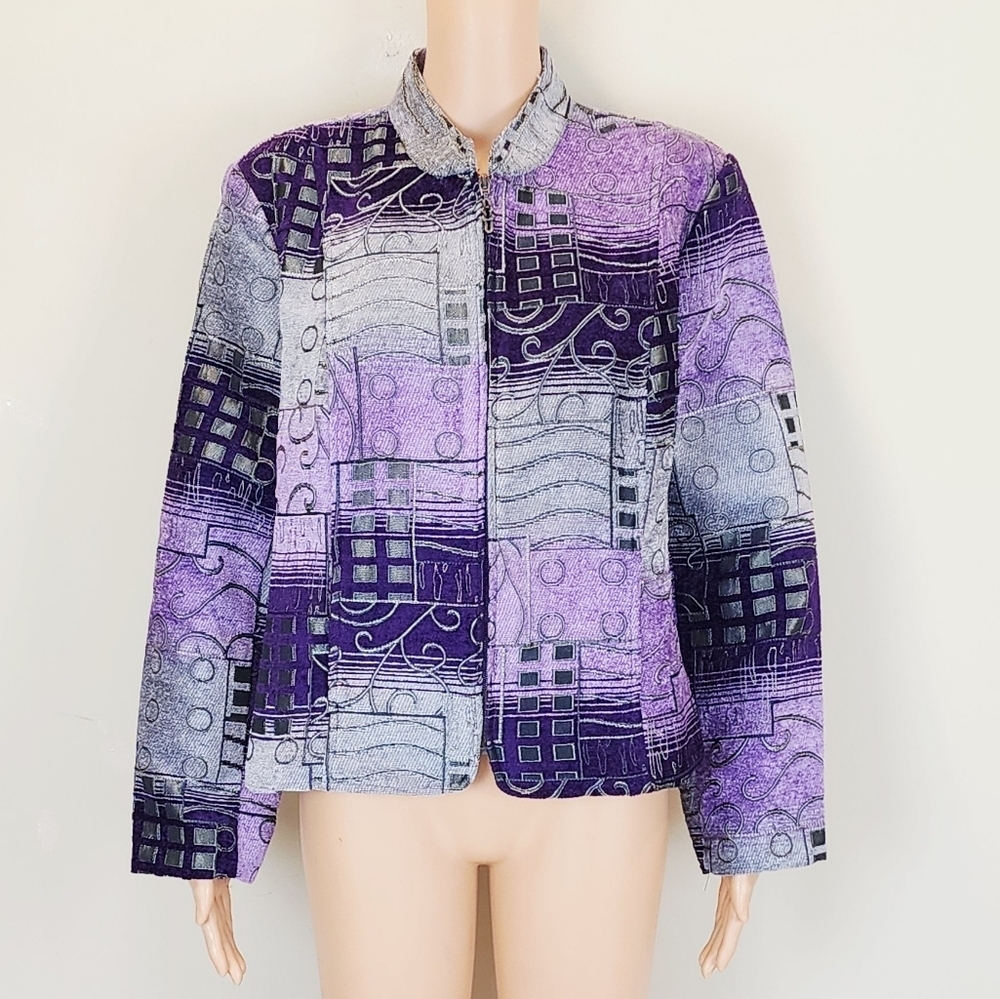 Dress Barn Long Sleeve Full Zip Purple and Grey Jackets